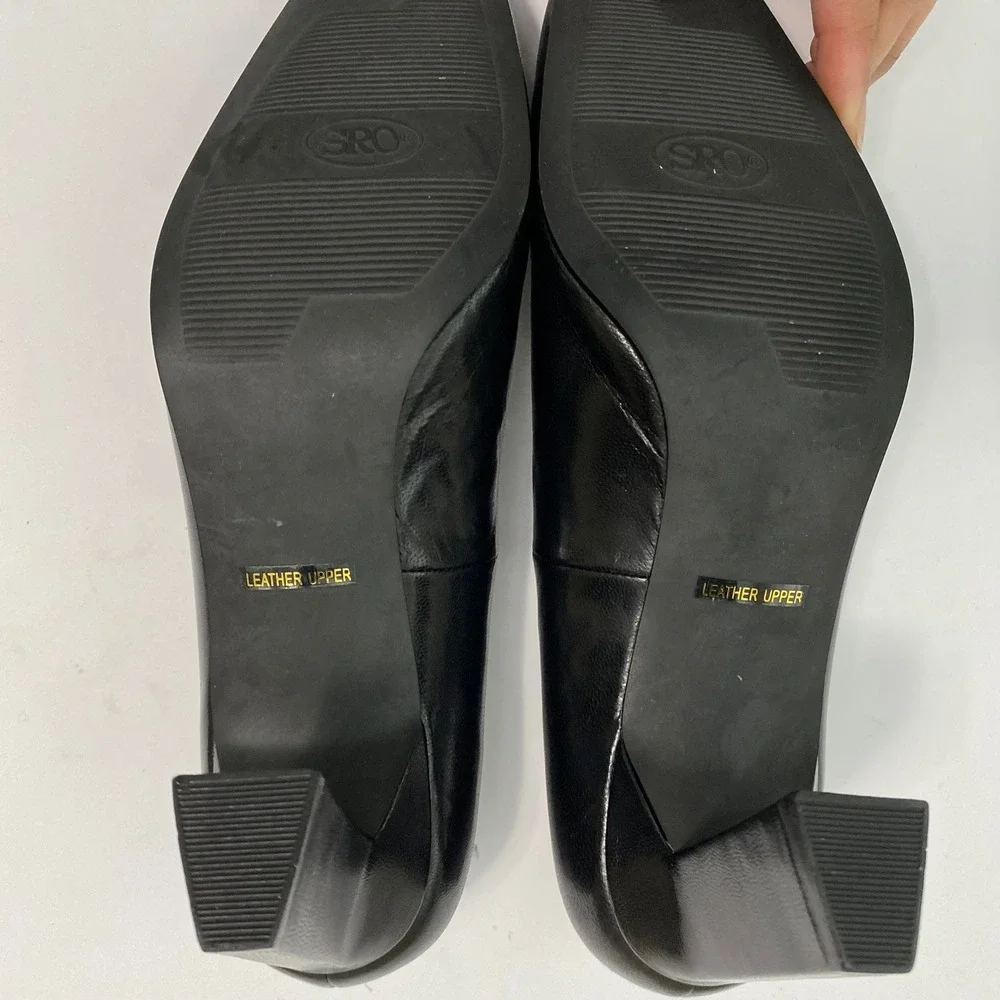 SRO Block Heel Pumps Womens 7 Black 90s Vintage Square Toe Corporate  Shoes